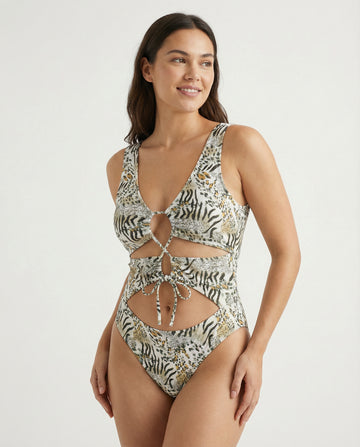 Animal Print Cutout One-Piece