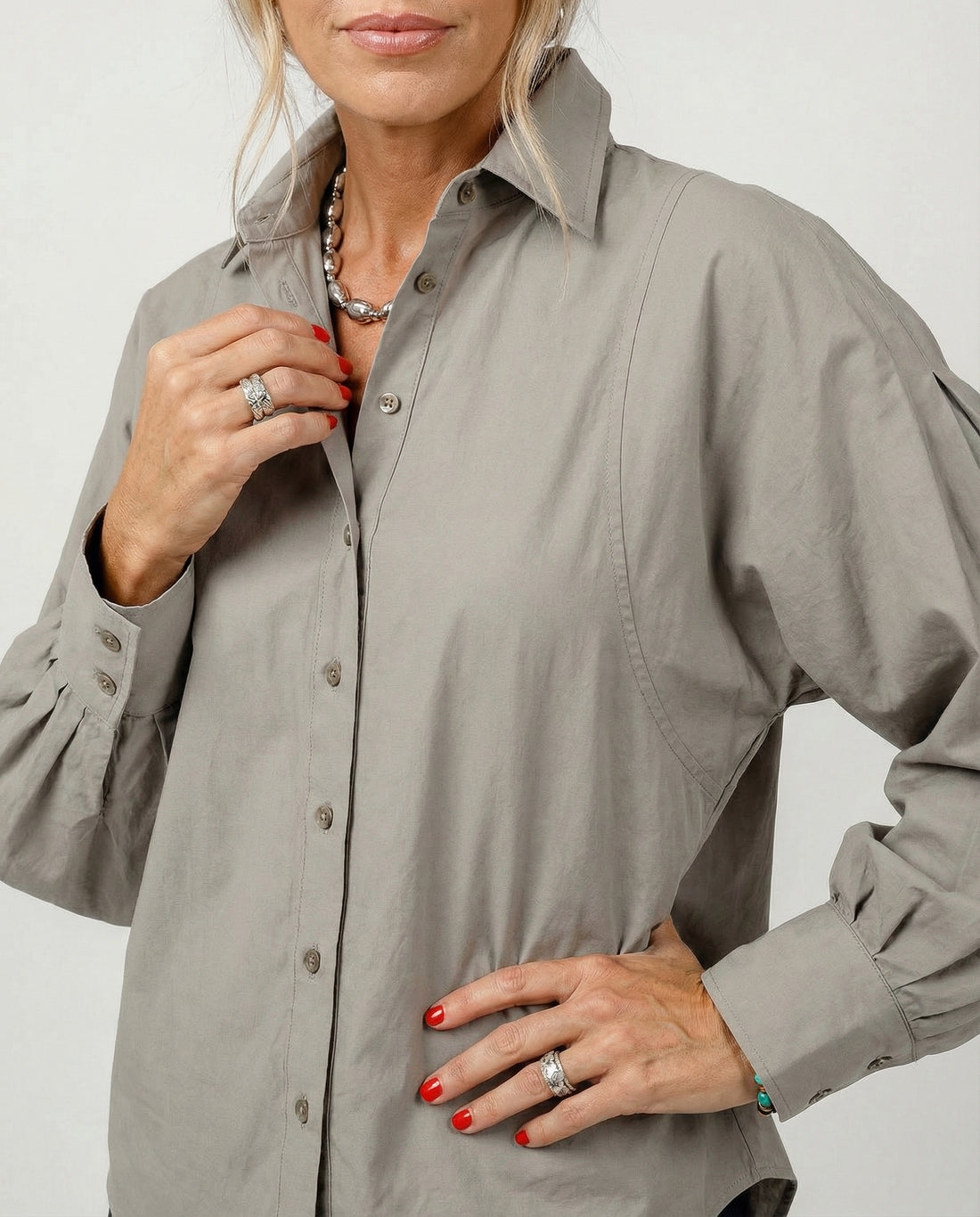 Collared Button-Front Long Sleeve Shirt