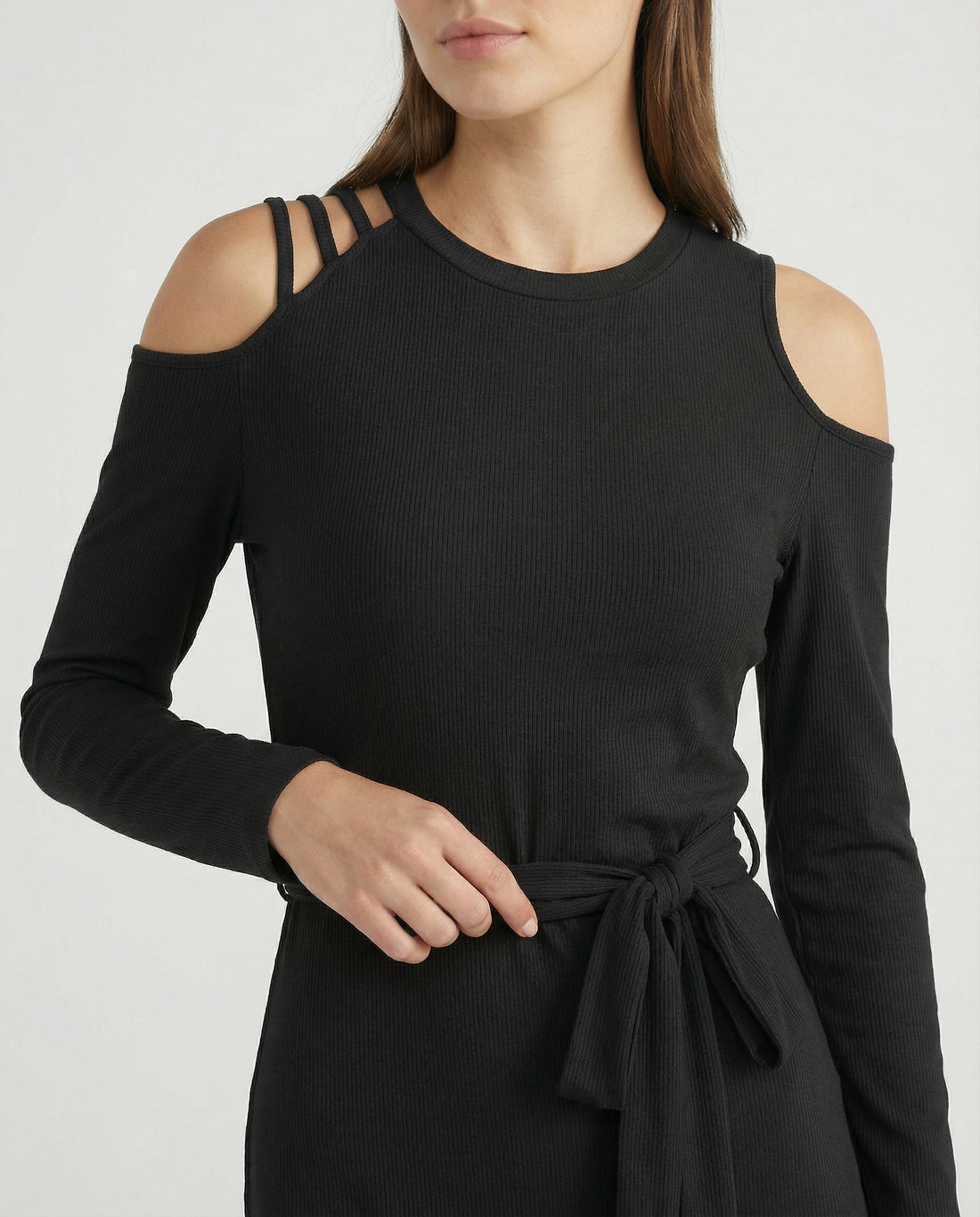 Cold Shoulder Tie Waist Wrap Dress