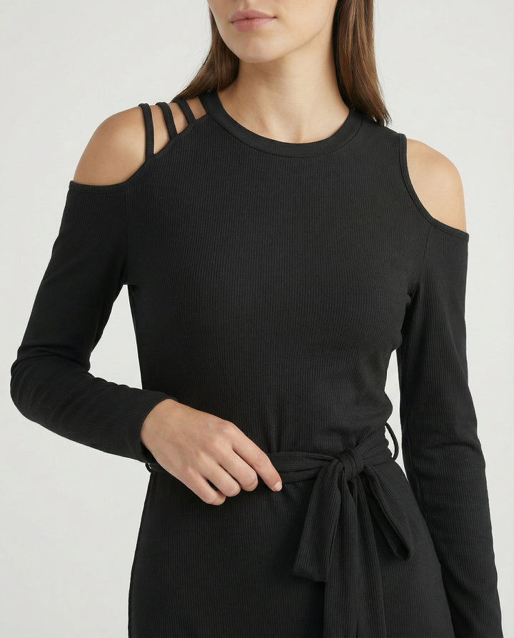 Cold Shoulder Tie Waist Wrap Dress