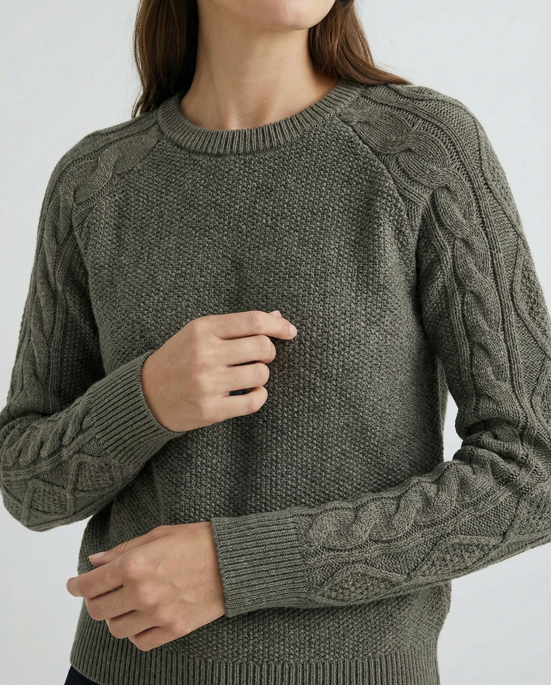 Cable Sleeve Contrast Panel Knit Sweater