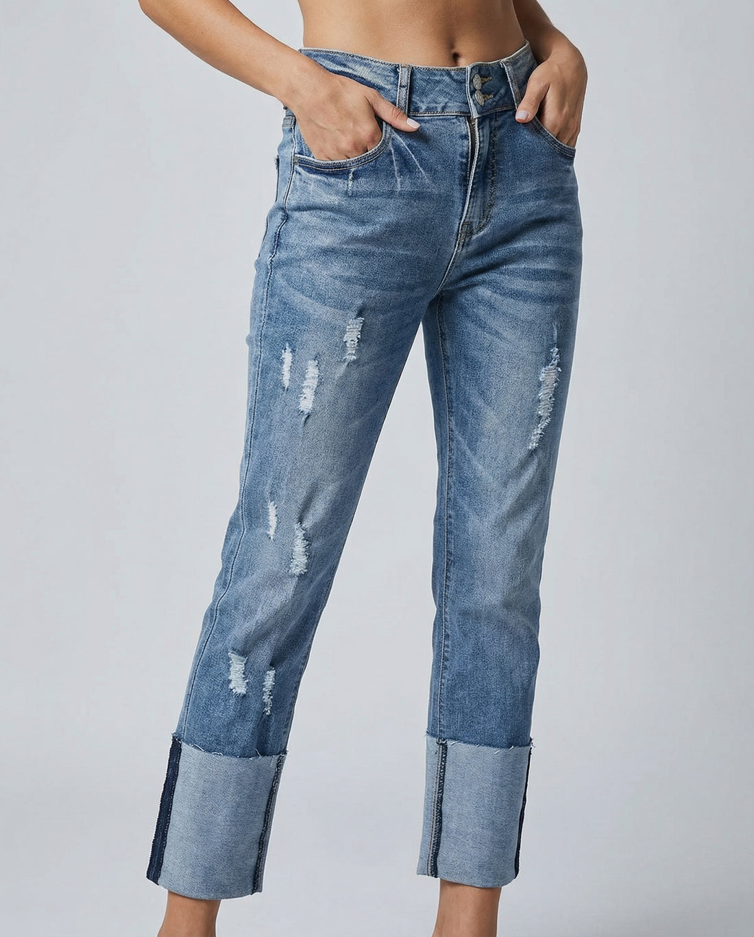 High-Rise Distressed Straight-Leg Jeans