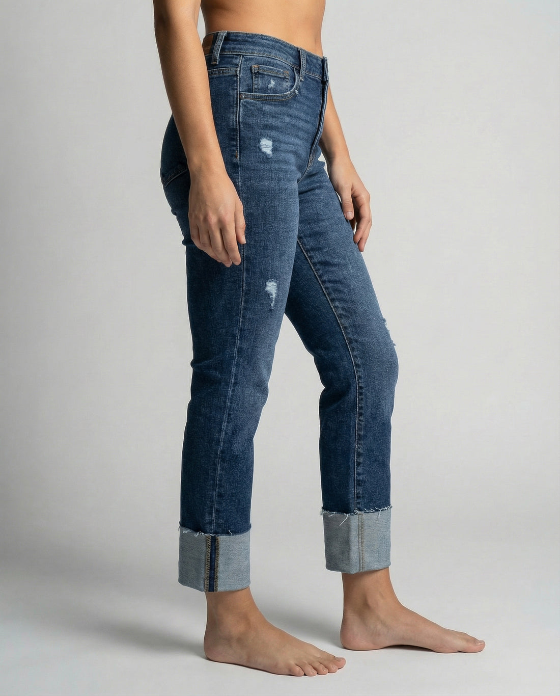 High-Rise Distressed Straight Jeans