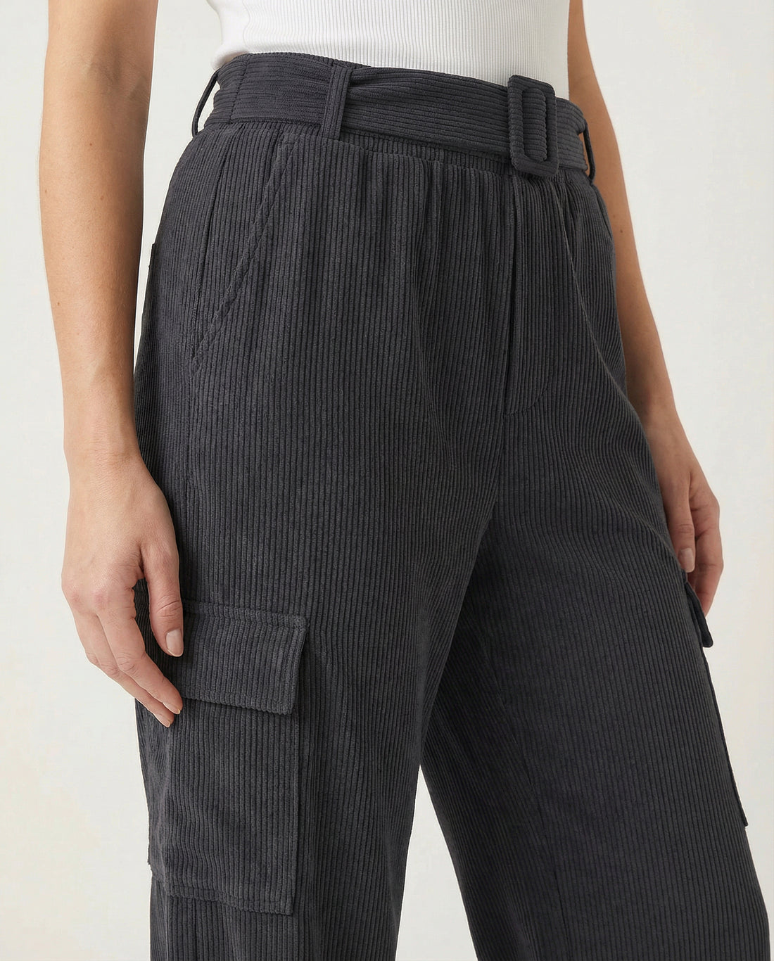 Navy Belted Cargo Wide Leg Pants