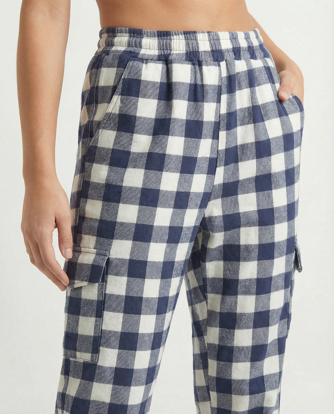 Navy Check Cargo Jogger Pants