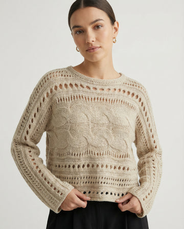 Openwork Cable Boat Neck Sweater