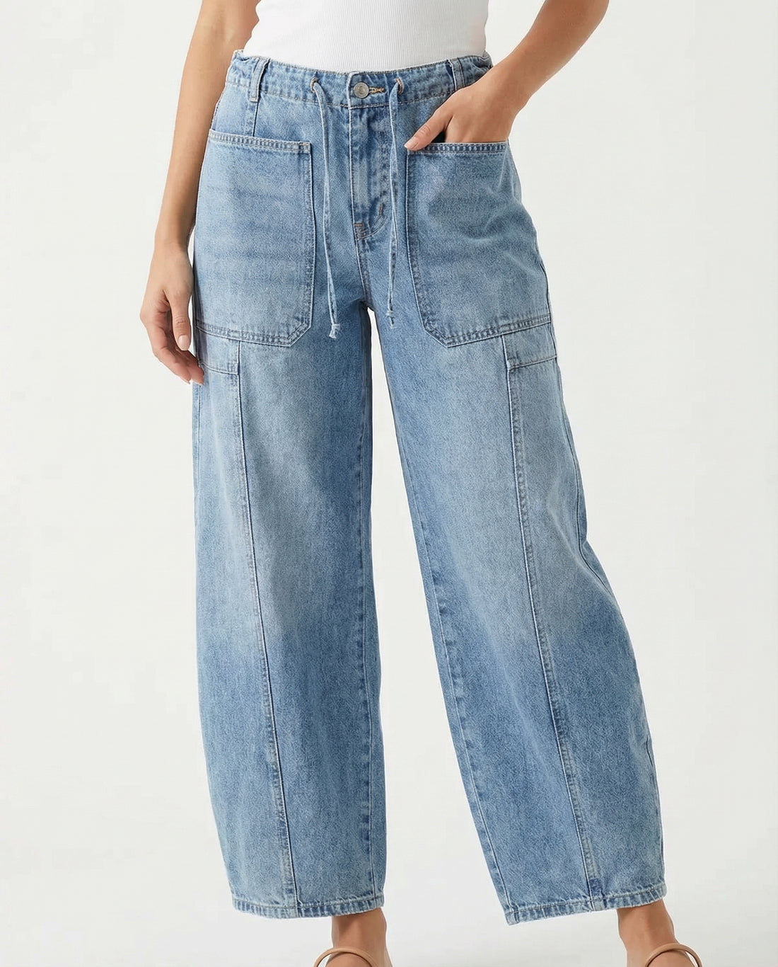 Relaxed Drawstring Wide-Leg Jeans