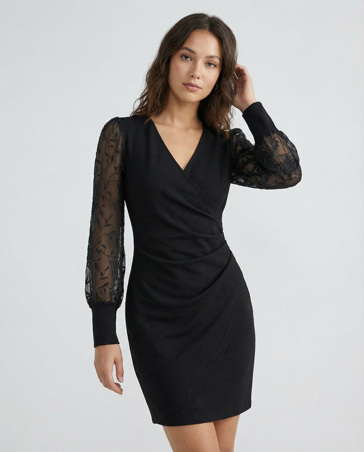 Ruched Surplice Wrap Mini Dress