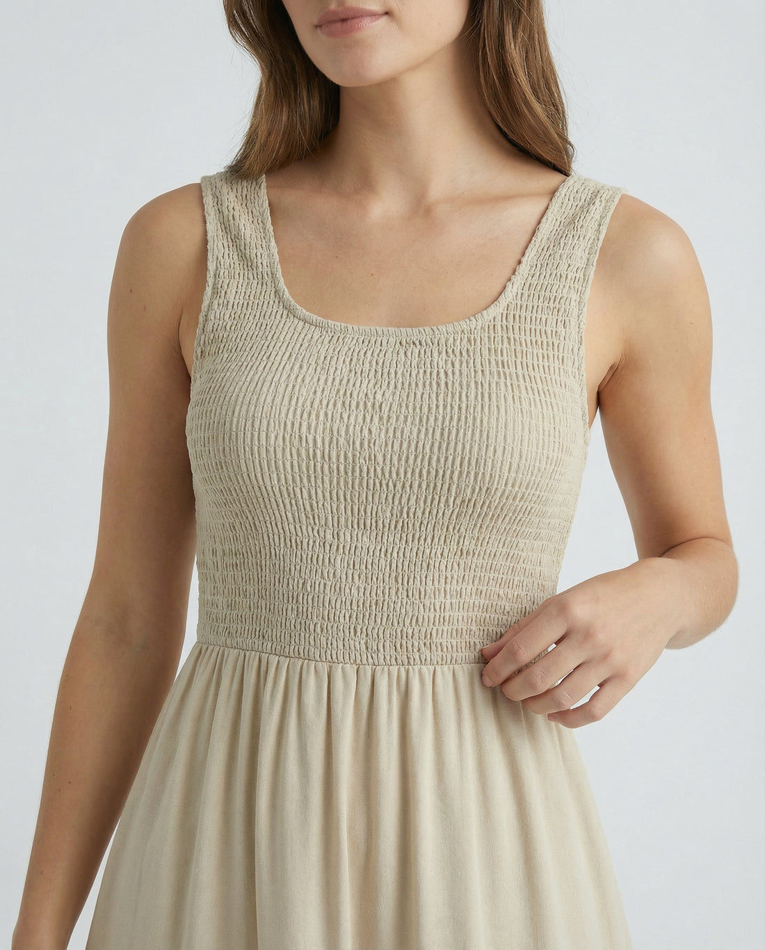 Smocked Bodice Sleeveless Tiered Maxi Dress