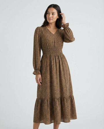 Smocked Waist Long Sleeve Tiered Maxi Dress