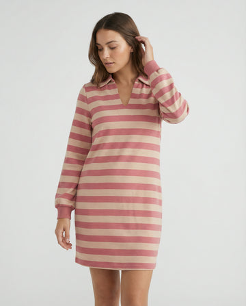 Sport Collar Stripe Mini Dress