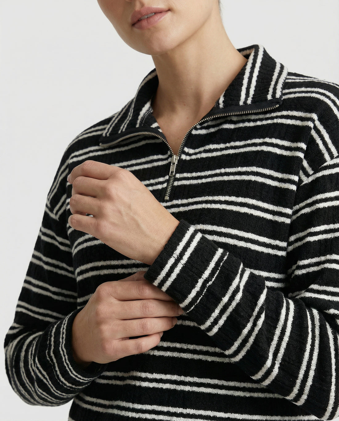Stripe Quarter-Zip Long Sleeve Knit Top