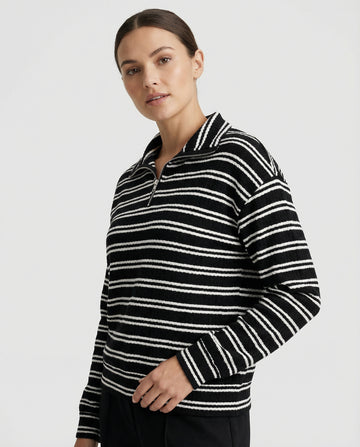Stripe Quarter-Zip Long Sleeve Knit Top