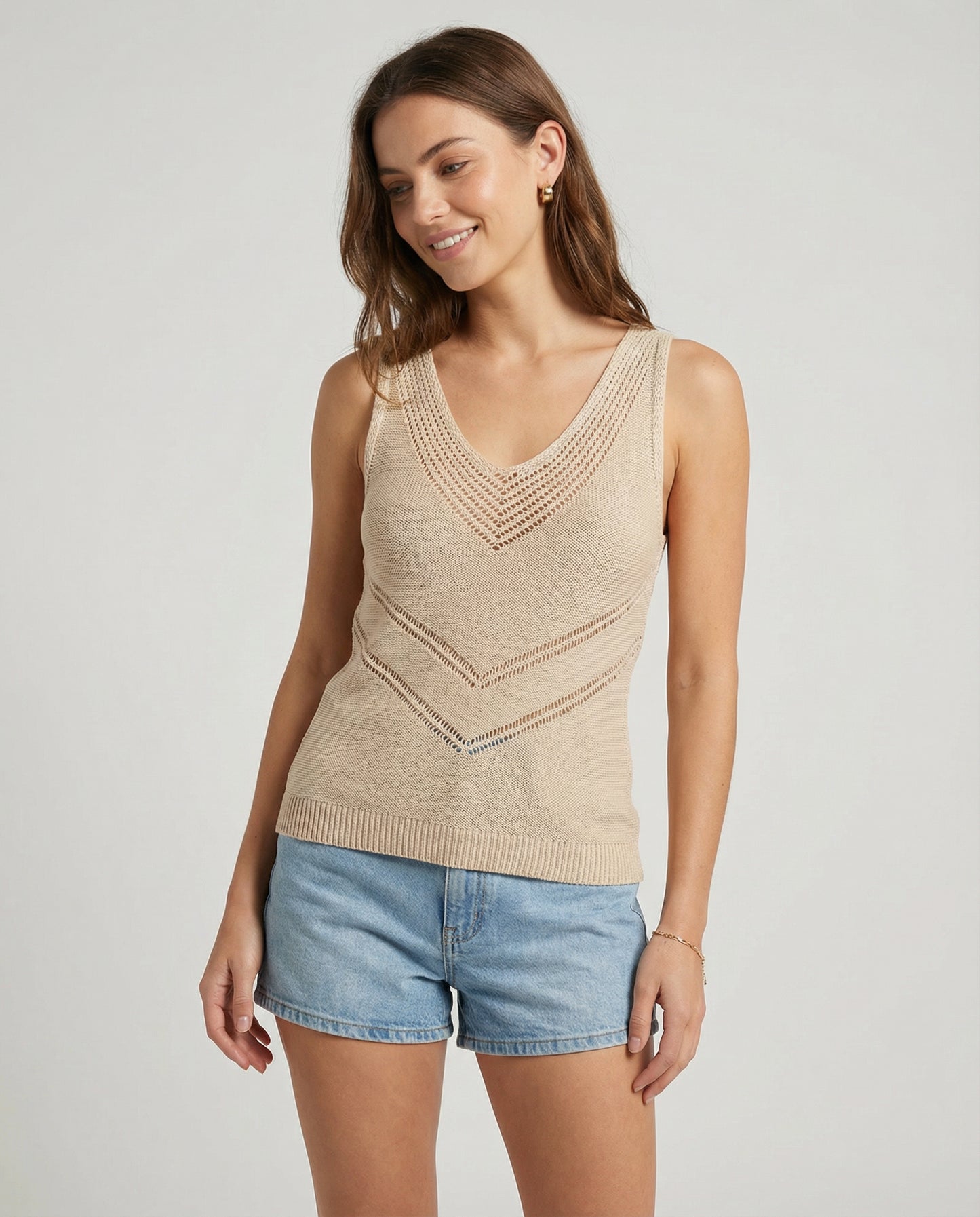 Tropic Breeze Eyelet V-Neck Tank