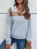 Color Block Texture Long Sleeve Sweatshirt - CELIVINE