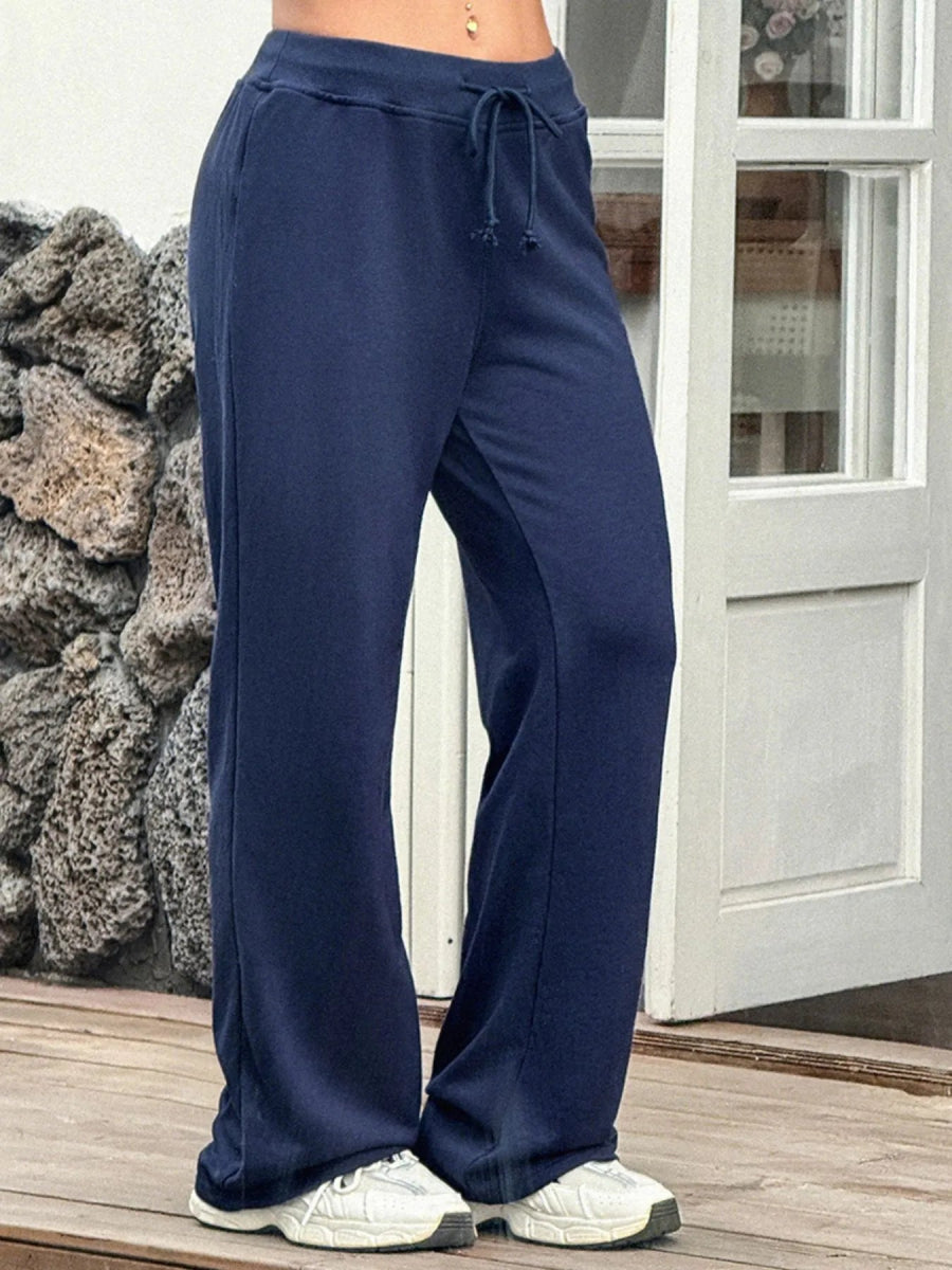 Drawstring Wide Leg Active Pants - CELIVINE