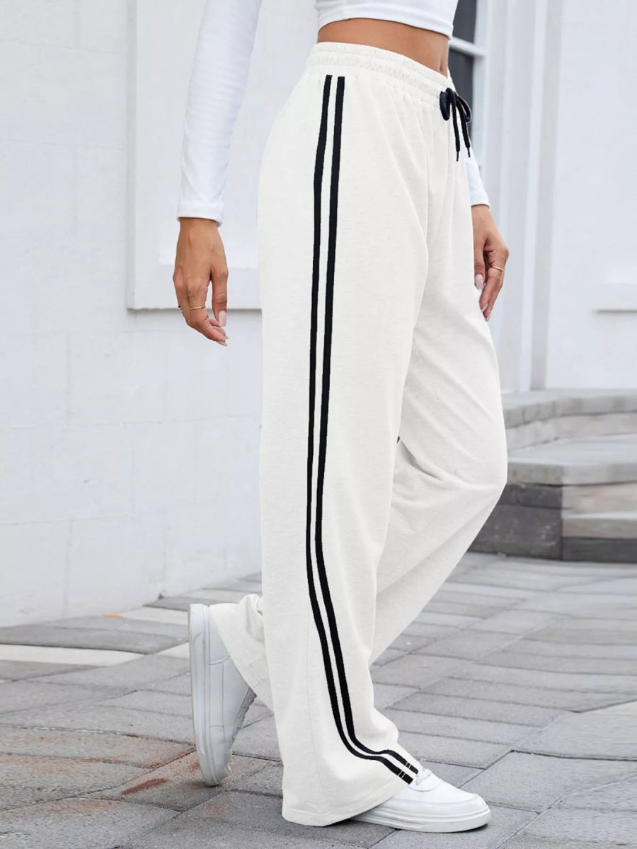 Side Striped Wide Leg Pants - CELIVINE