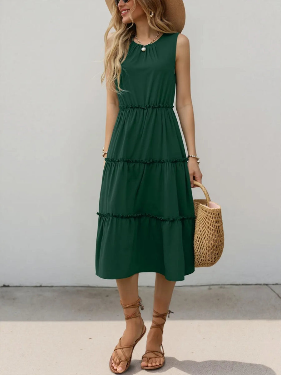 Frill Tiered Midi Dress - CELIVINE
