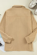 Frill Button Up Long Sleeve Shacket - CELIVINE