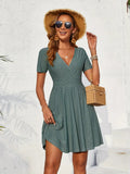 Eyelet Short Sleeve Mini Dress - CELIVINE