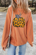 Pumpkin Round Neck Long Sleeve Sweatshirt - CELIVINE