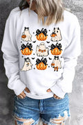 Pumpkin & Ghost Round Neck Long Sleeve Sweatshirt - CELIVINE