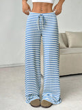 Striped Wide Leg Drawstring Pants - CELIVINE
