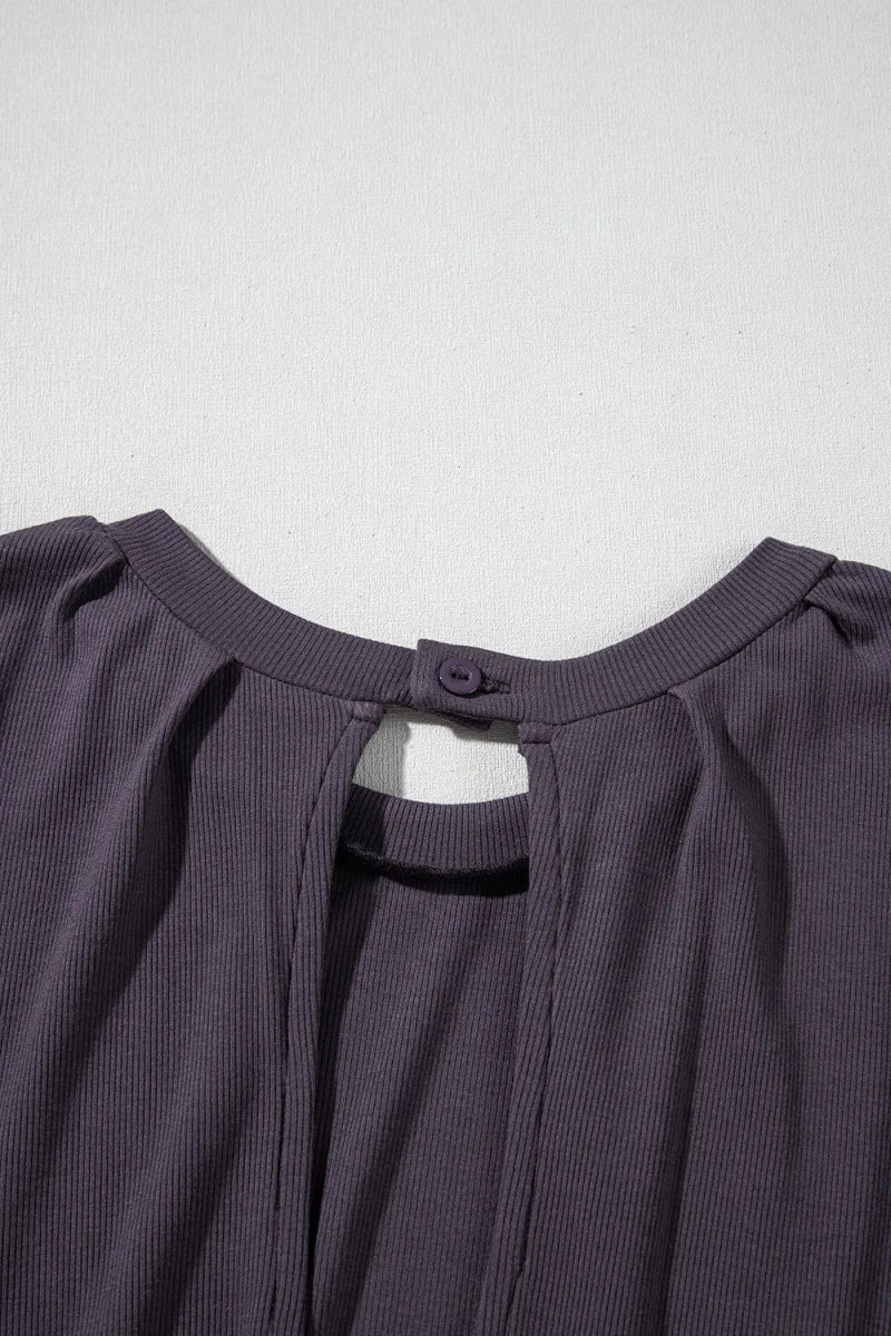 Knit Open Back Cap Sleeve Drawstring Romper - CELIVINE