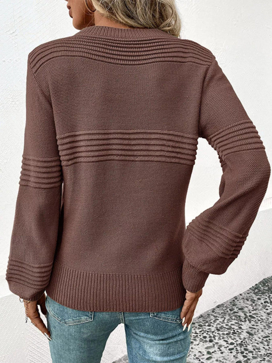 Round Neck Long Sleeve Sweater - CELIVINE