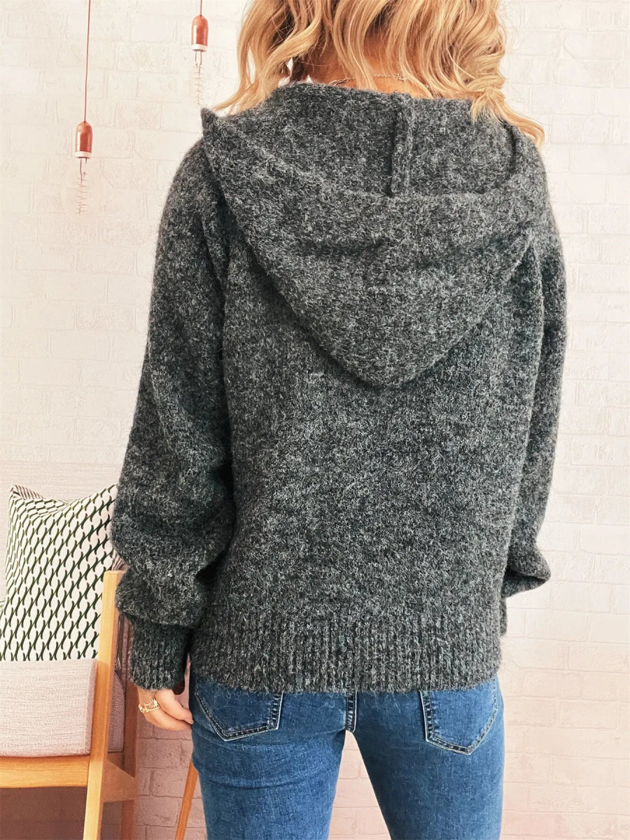 Quarter Zip Ribbed Hem Sweater - CELIVINE