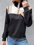 Color Block Texture Long Sleeve Sweatshirt - CELIVINE