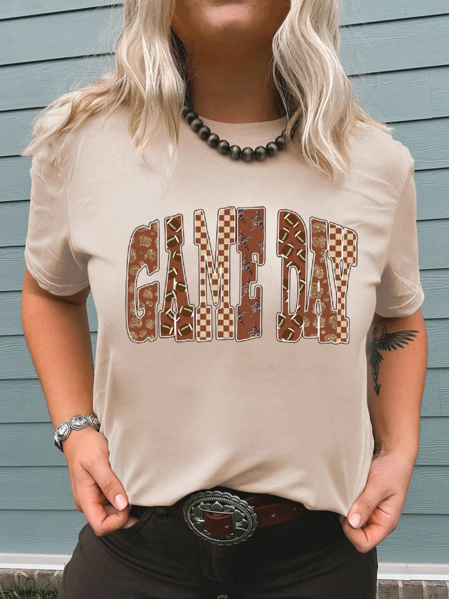 Full Size GAME DAY Checkered Letter Graphic T Shirt Plus Size - CELIVINE