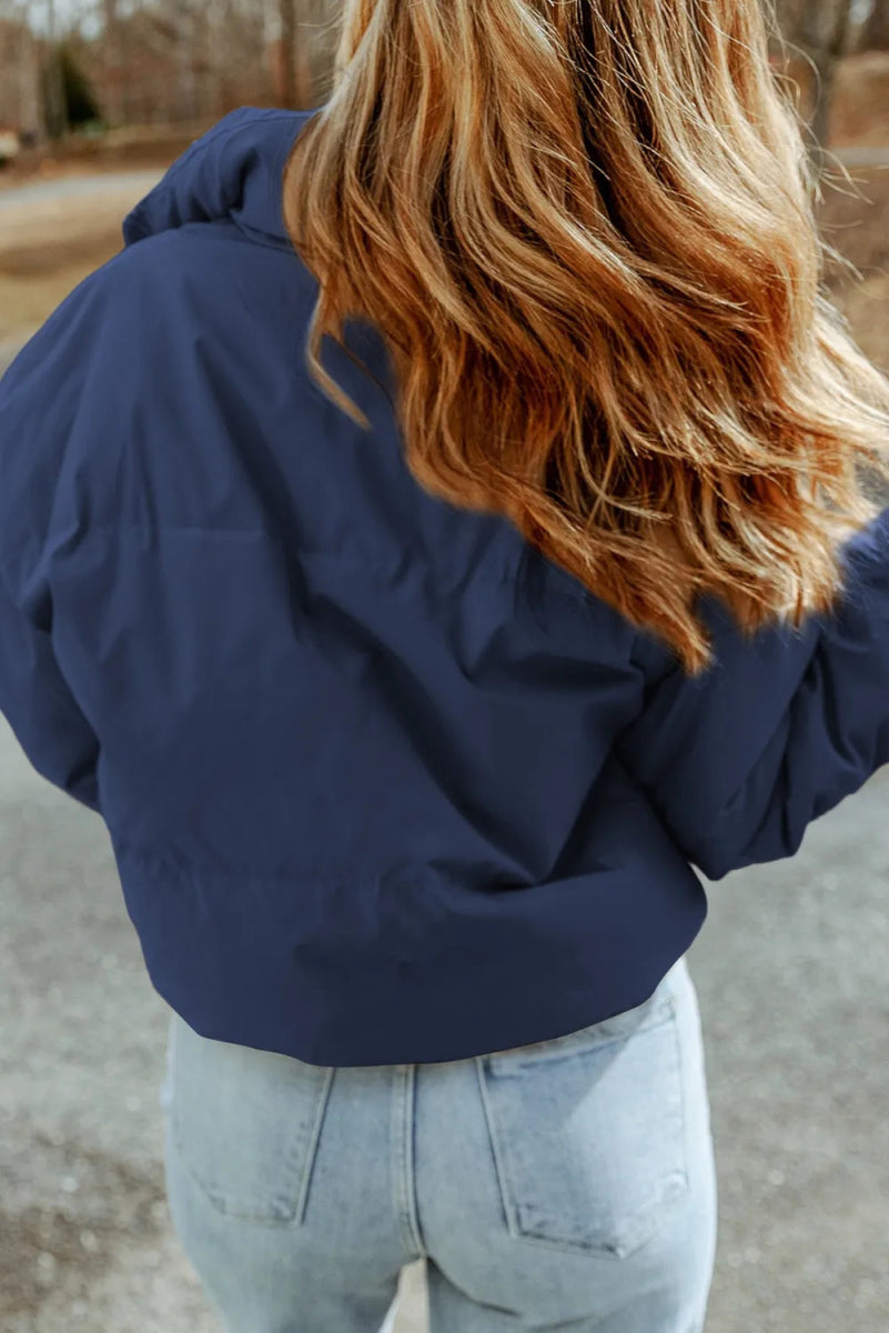 Zip Up Collared Neck Coat with Pockets - CELIVINE