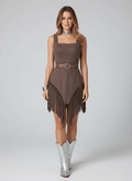 Fringe Square Neck Bodycon Mini Dress - CELIVINE