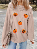Halloween Pumpkin Drop Shoulder Sweatshirt - CELIVINE