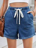 Drawstring Wash Denim Shorts - CELIVINE