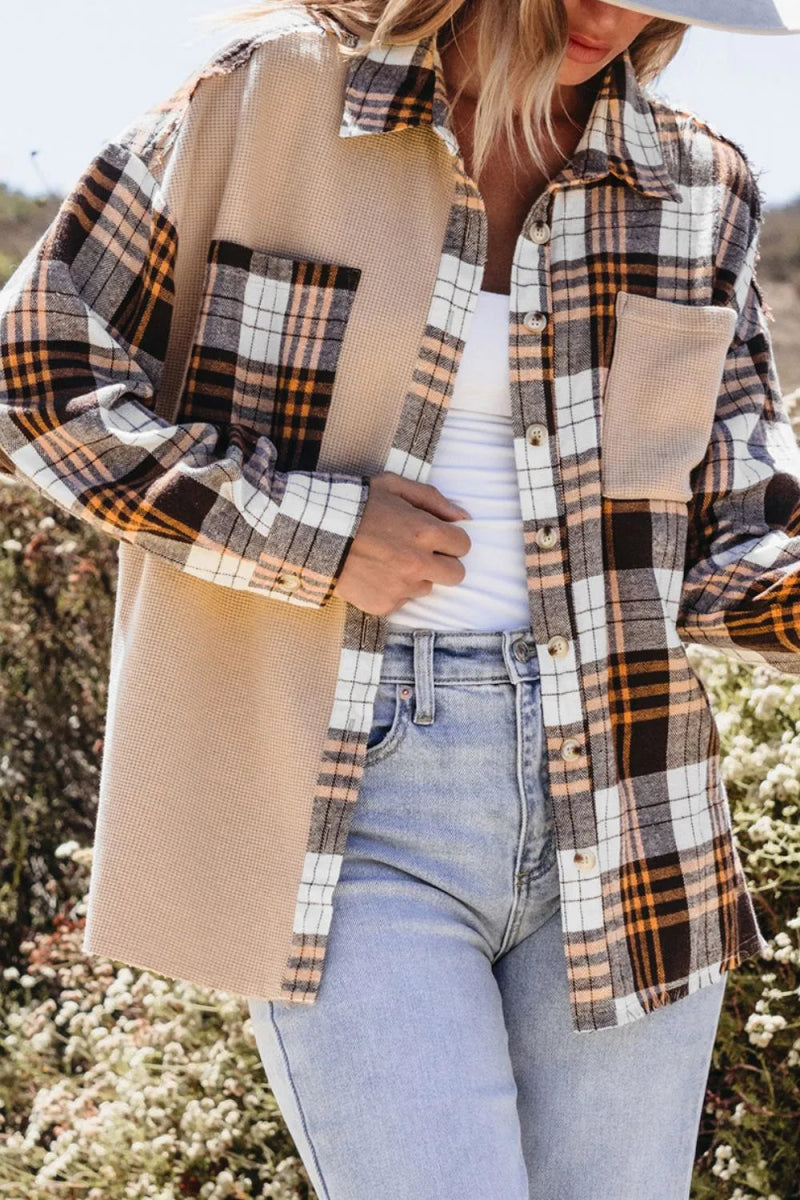 Plaid Button Up Long Sleeve Shacket - CELIVINE