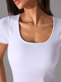 Square Neck Active T-Shirt with Detachable Chest Pads - CELIVINE