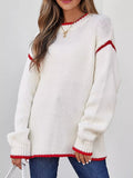 Contrast Trim Long Sleeve Sweater - CELIVINE