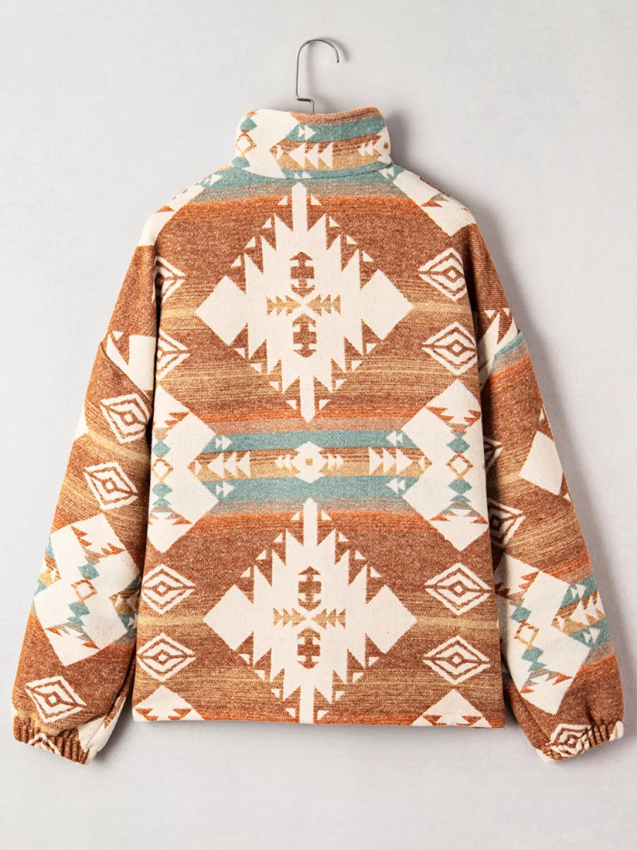 Quarter Zip Elastic Cuffs Aztec Sweatshirt - CELIVINE