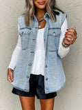 Collared Neck Button Up Denim Vest - CELIVINE