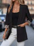 Leopard Lapel Collar Open Front Blazer - CELIVINE
