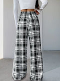 Perfee Drawstring Plaid Wide Leg Pants - CELIVINE