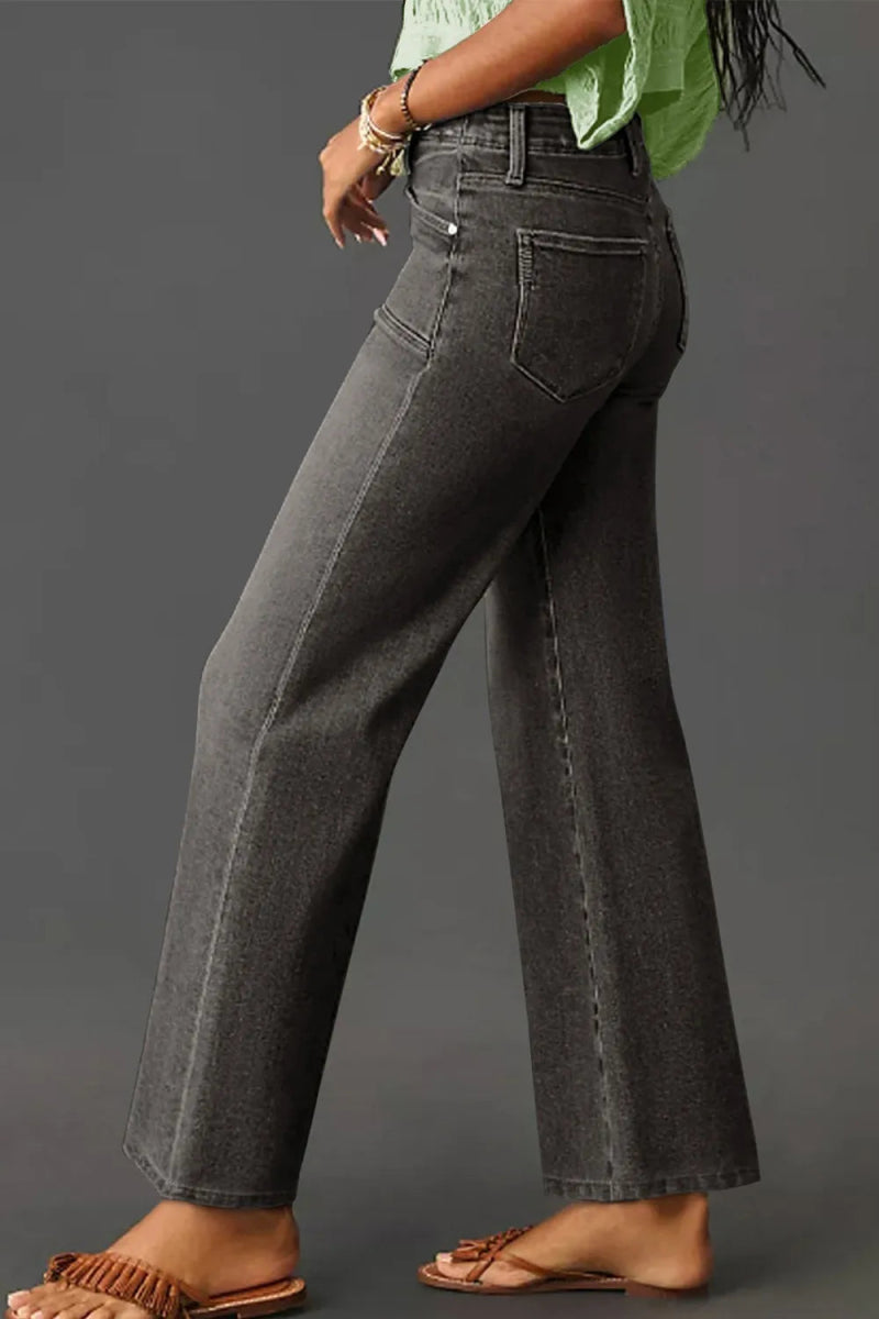 High - Waisted Wide - Leg Vintage Wash Jeans - CELIVINE