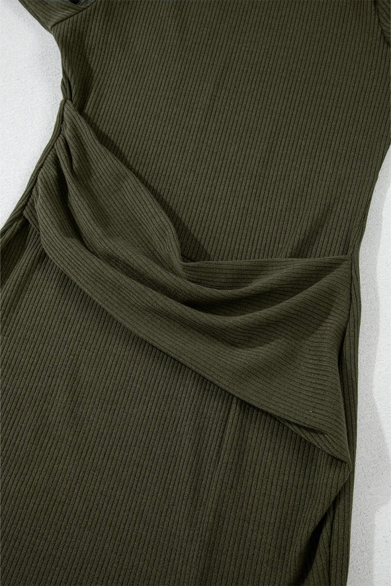 Slit Round Neck Long Sleeve Mini Dress - CELIVINE