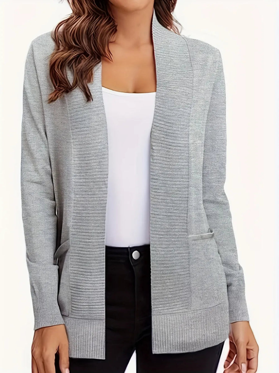 Open Front Long Sleeve Sweater Cardigan - CELIVINE