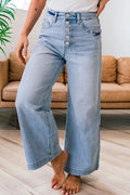 Wide Leg Button Fly Jeans - CELIVINE