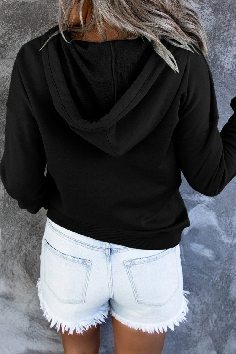 Dropped Shoulder Long Sleeve Hoodie with Pocket - CELIVINE