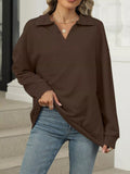 Johnny Collar Drop Shoulder Long Sleeve Sweatshirt - CELIVINE