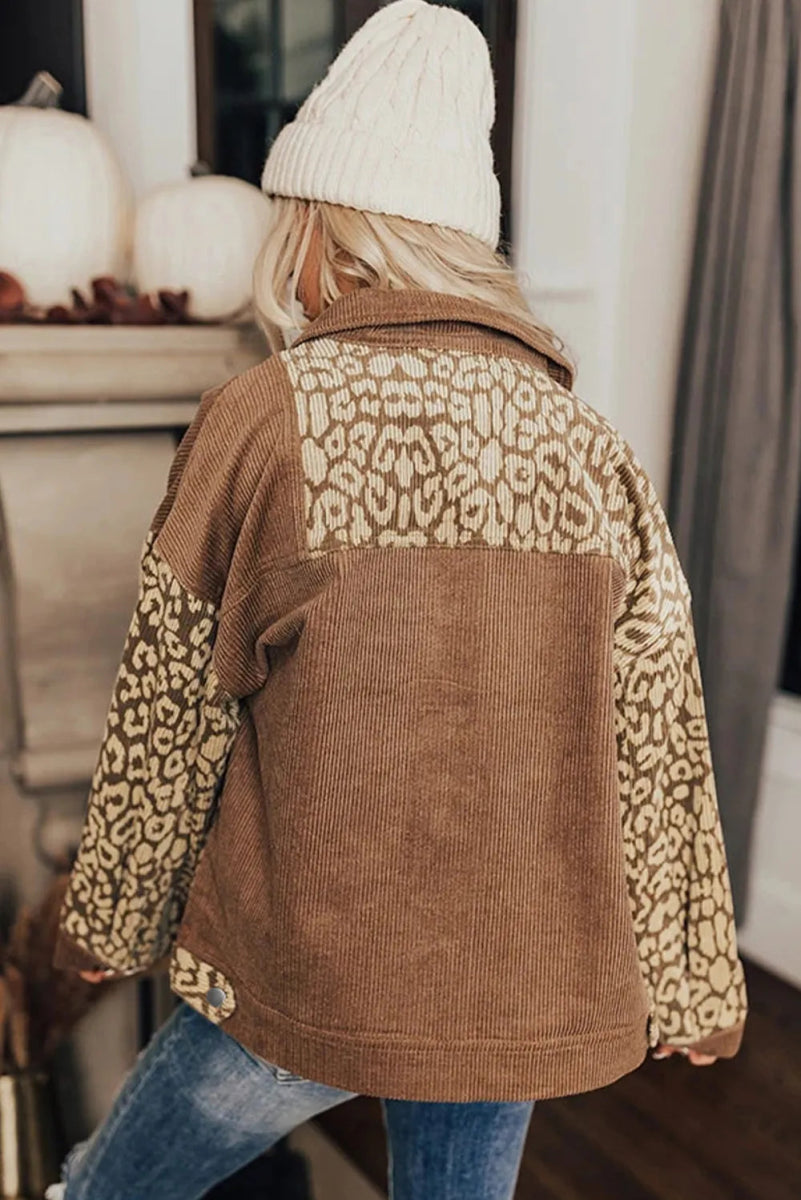 Leopard Button Up Drop Shoulder Jacket - CELIVINE